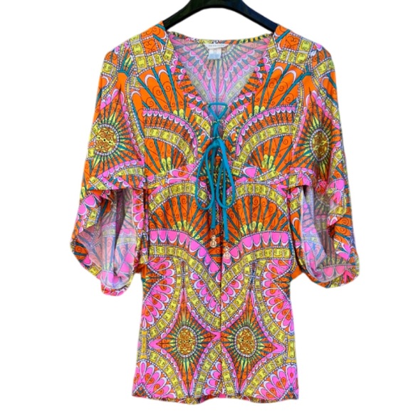 Trina Turk Vibrant Multicolor Tunic Swim Cover-up Boho, Vacation, Beach, Resort - Picture 2 of 10